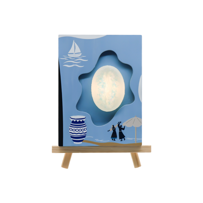Aigéan Gaoithe Turing Caife Bean Faoiseamh Lampa Ealaíne Adhmaid-Solas na Farraige Grá
